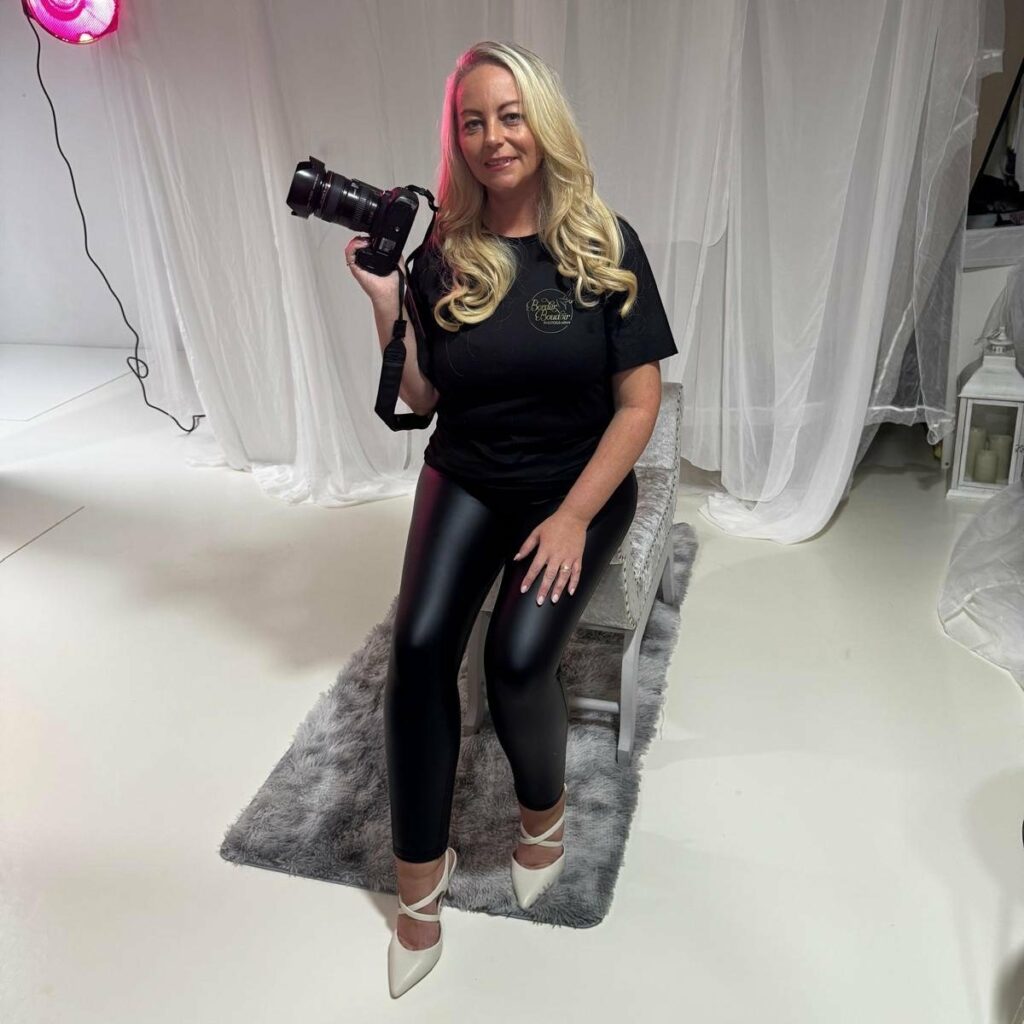 Studio portrait of a woman posing in a photography set